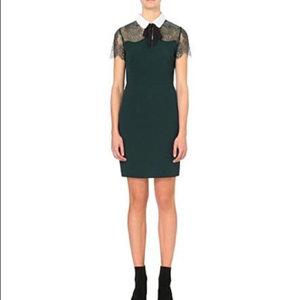Sandro Renee lace green collar dress with bow